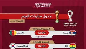 جدول مباريات اليوم لكأس العالم “قطر 2022”