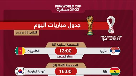 جدول مباريات اليوم لكأس العالم "قطر 2022"