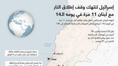 إسرائيل تنتهك وقف إطلاق النار مع لبنان 11 مرة في يومه الـ14